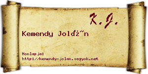 Kemendy Jolán névjegykártya